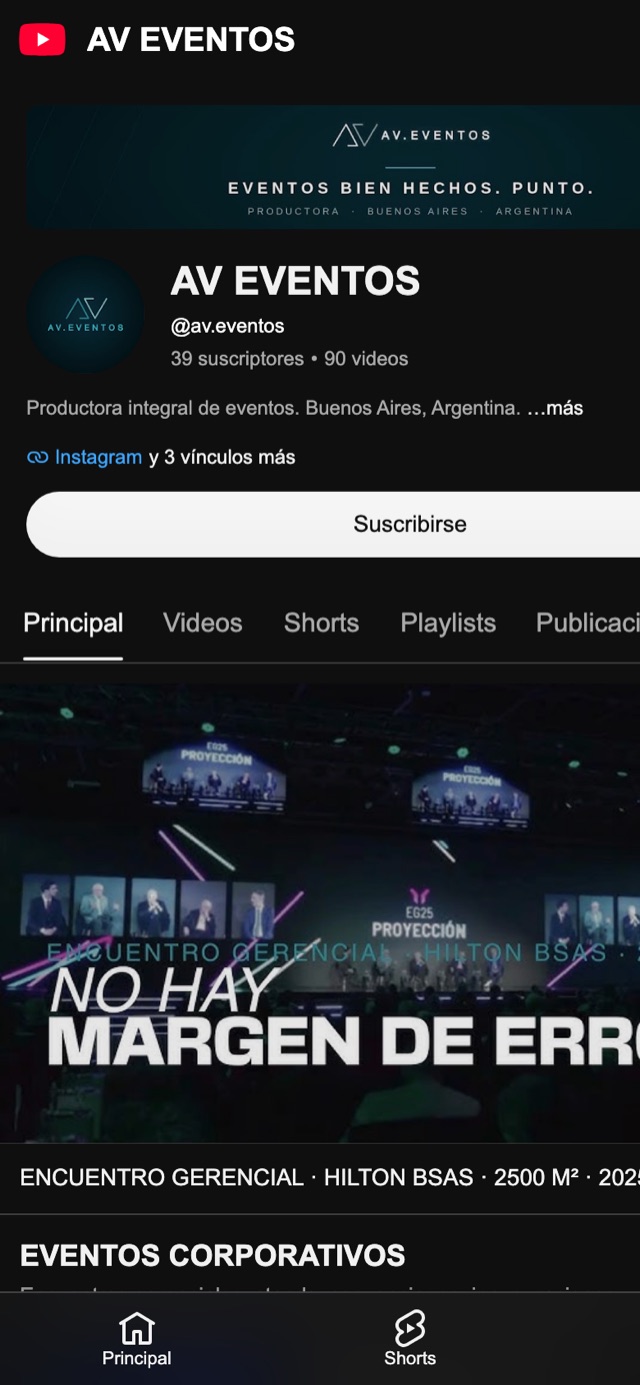 Canal de YouTube de AV Eventos